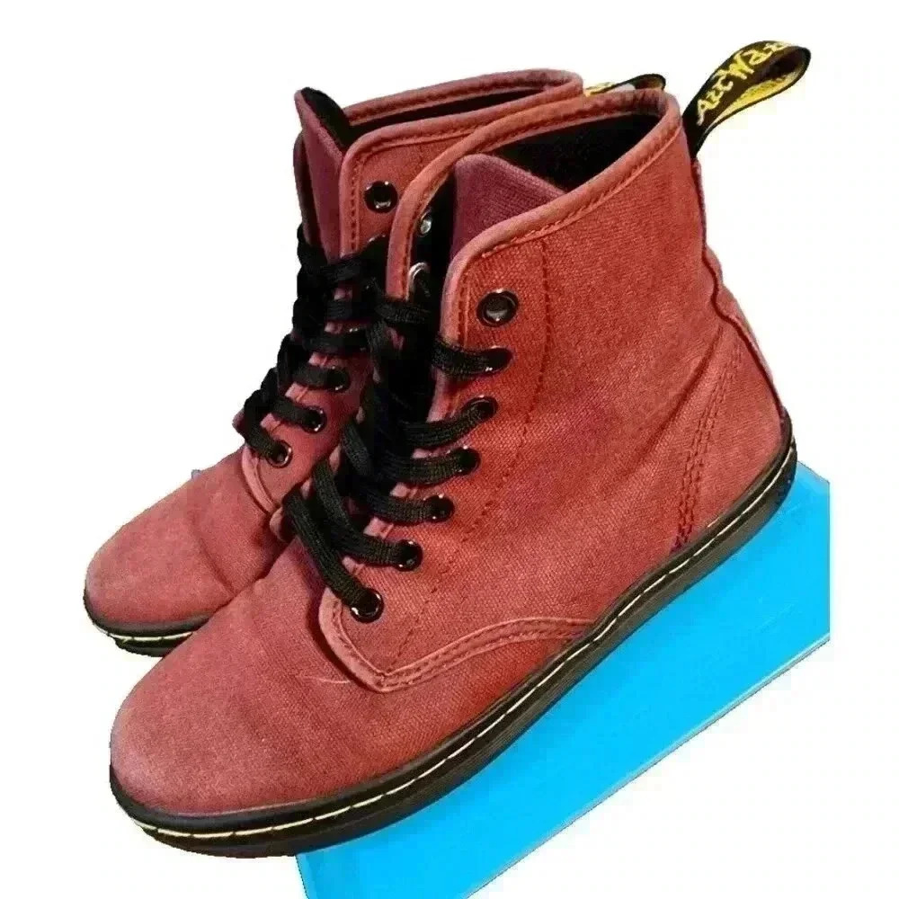 Dr. Martens‎ Combat Lace Up Boots Shoreditch Canvas Burgundy Women’s 6 US